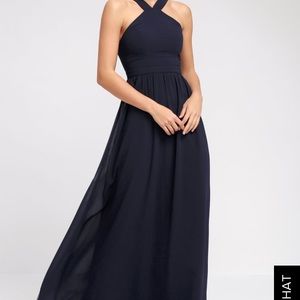 NWT: Lulu’s Navy blue floor length dress